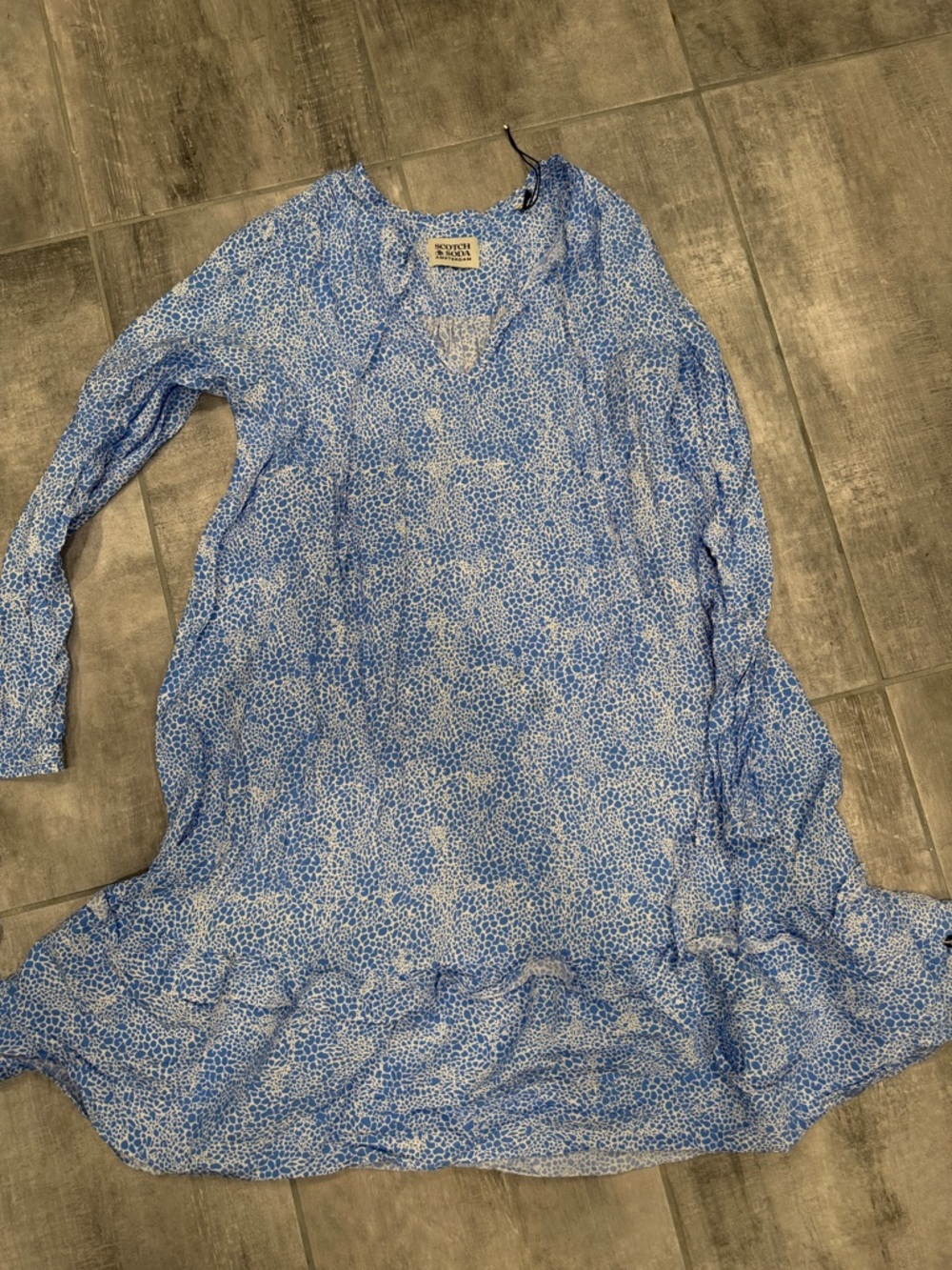 Scotch & Soda Blue and White Printed V-Neck Top